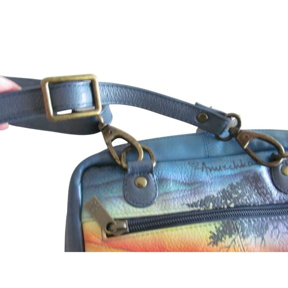 Anuschka Genuine Leather Hand-Painted Crossbody Bag with Zebra Sunset Design - Picture 9 of 16
